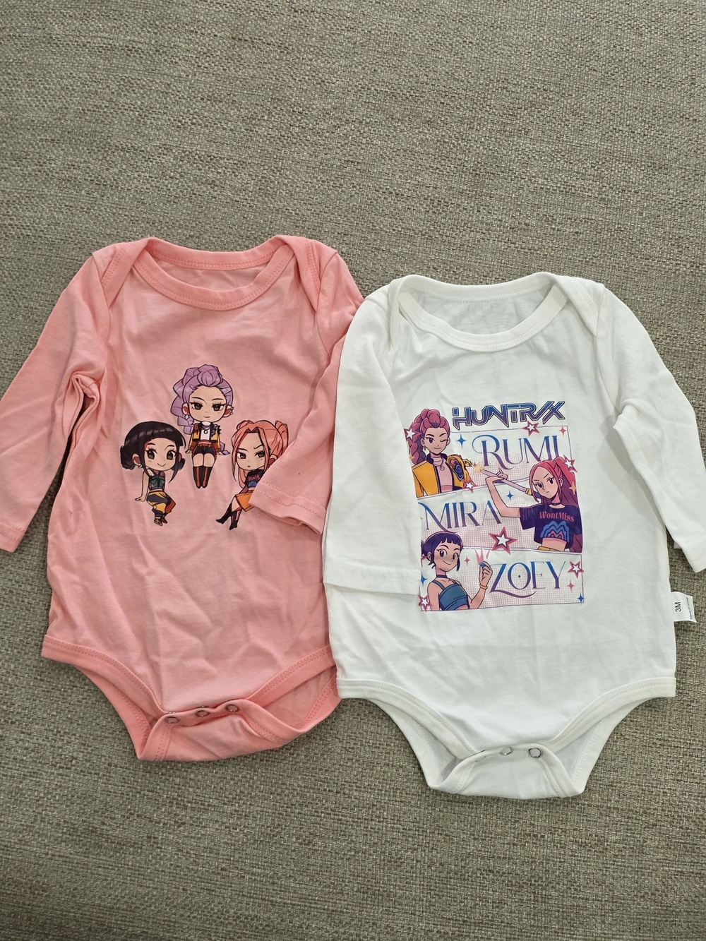 Kpop demon hunters Kids Long Sleeve Bodysuits- Pink and White